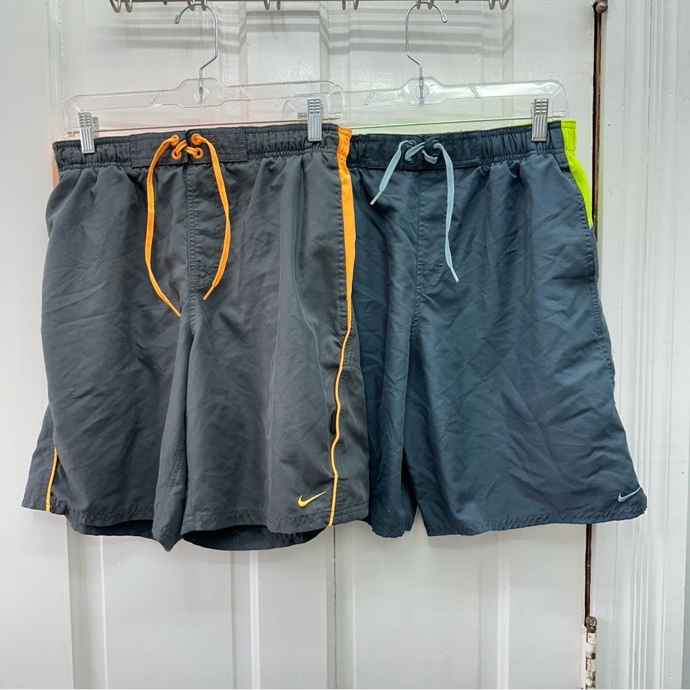 2 pair Nike swim suit swimming trunks men's medium grey and neon‎